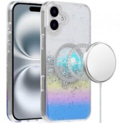 For iPhone 16 Plus 6.7 inch Magnetic Glitter Epoxy Transparent Hybrid - Colorful