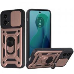 For Motorola Moto G 5G 2024 ELITE Camera Push Magnetic Ring Stand Hybrid Case Cover - Rose Gold