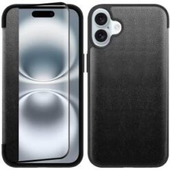 For iPhone 16 Plus 6.7 inch PU Leather Window Flap Case with Cover - Black