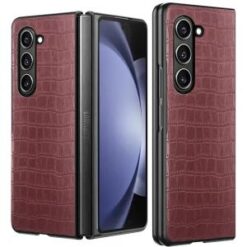For Samsung Z Fold 6 PU Vegan Leather Premium Hard Snap On Case Cover - Brown