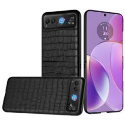 For Motorola Razr 2024 PU Vegan Leather Premium Hard Snap On Case Cover - Black