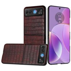 For Motorola Razr 2024 PU Vegan Leather Premium Hard Snap On Case Cover - Brown