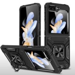 For Samsung Z Fold 6 Robust Magnetic Kickstand Hybrid Case Cover - Black