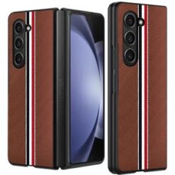 For Samsung Z Fold 6 Velvet Fabric Flip Phone Premium PU Vegan Leather Cover Case - Brown