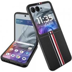 For Motorola Razr 2024 Velvet Fabric Flip Phone Premium PU Vegan Leather - Black