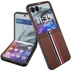 For Motorola Razr 2024 Velvet Fabric Flip Phone Premium PU Vegan Leather - Brown