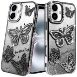 iPhone 16 6.1 inch Butterfly Freedom Shimmer Glitter Thick TPU Case Cover - Gold
