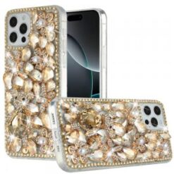 iPhone 16 Pro Max 6.9 inch Full Diamond with Ornaments Hard TPU Case Cover - Gold Panda Floral