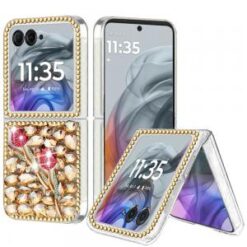 For Motorola Razr 2024 Full Diamond with Ornaments Hard TPU - Gold Exquisite Garden
