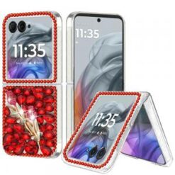 For Motorola Razr 2024 Full Diamond with Ornaments Hard TPU - Red Exquisite Garden