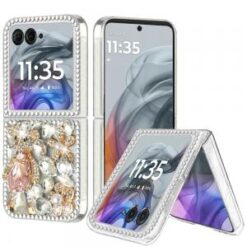 For Motorola Razr 2024 Full Diamond with Ornaments Hard TPU - Silver Panda Floral