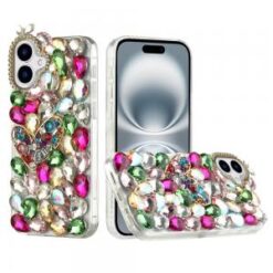 For iPhone 16 Plus 6.7 inch Full Diamond with Ornaments Hard TPU Case Cover - Colorful Ornaments wit