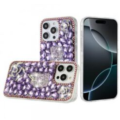 iPhone 16 Pro 6.3 inch Floral Full Diamond Bling Case Cover - Purple