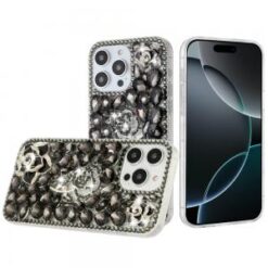 iPhone 16 Pro 6.3 inch Floral Full Diamond Bling Case Cover - Smoke