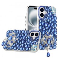 For iPhone 16 Plus 6.7 inch Jewel Full Diamond Bling Case Cover - Blue