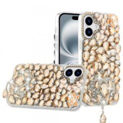 For iPhone 16 Plus 6.7 inch Jewel Full Diamond Bling Case Cover - Gold