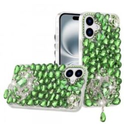 For iPhone 16 Plus 6.7 inch Jewel Full Diamond Bling Case Cover - Green