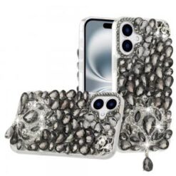 For iPhone 16 Plus 6.7 inch Jewel Full Diamond Bling Case Cover - Smoke