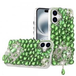 iPhone 16 6.1 inch Rose Flower Full Diamond Bling Stones - Clear