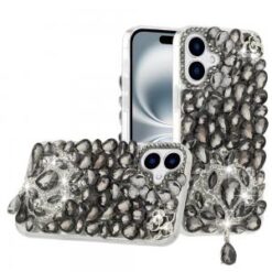 iPhone 16 6.1 inch Rose Flower Full Diamond Bling Stones - Gold