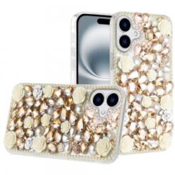 For iPhone 16 Plus 6.7 inch Rose Flower Full Diamond Bling Stones - Yellow