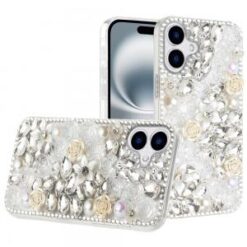 iPhone 16 6.1 inch Rose Flower Full Diamond Bling Stones - Green