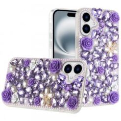 iPhone 16 6.1 inch Rose Flower Full Diamond Bling Stones - Yellow