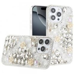iPhone 16 Pro 6.3 inch Rose Flower Full Diamond Bling Stones - Clear