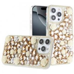 iPhone 16 Pro 6.3 inch Rose Flower Full Diamond Bling Stones - Yellow
