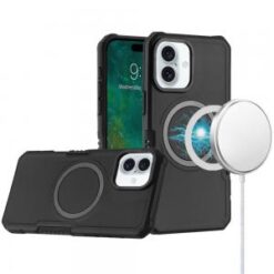 For iPhone 16 Plus 6.7 inch Grip [Magneti Circle] Metal Shockproof Hybrid - Black