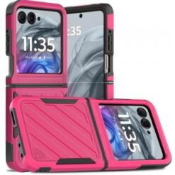 For Motorola Razr 2024 Noble lined shockproof dual layer hybrid - Hot Pink/Black