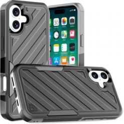 For iPhone 16 Plus 6.7 inch Noble lined shockproof dual layer hybrid - Black/Grey