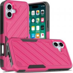 For iPhone 16 Plus 6.7 inch Noble lined shockproof dual layer hybrid - Hot Pink/Black