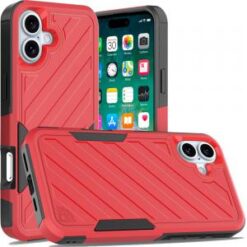 For iPhone 16 Plus 6.7 inch Noble lined shockproof dual layer hybrid - Red/Black