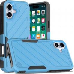 For iPhone 16 Plus 6.7 inch Noble lined shockproof dual layer hybrid - Sky Blue/Black