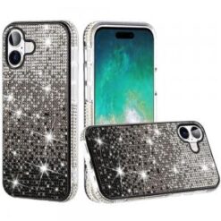 For iPhone 16 Plus 6.7 inch Party Diamond Bumper Bling Hybrid Case Cover - Black