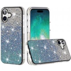 For iPhone 16 Plus 6.7 inch Party Diamond Bumper Bling Hybrid Case Cover - Blue