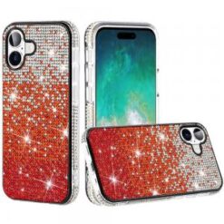 For iPhone 16 Plus 6.7 inch Party Diamond Bumper Bling Hybrid Case Cover - Red