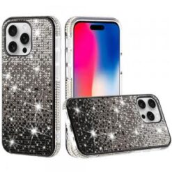 iPhone 16 Pro 6.3 inch Party Diamond Bumper Bling Hybrid Case Cover - Black
