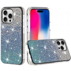 iPhone 16 Pro 6.3 inch Party Diamond Bumper Bling Hybrid Case Cover - Blue