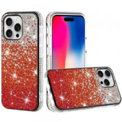 iPhone 16 Pro 6.3 inch Party Diamond Bumper Bling Hybrid Case Cover - Red