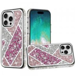 iPhone 16 Pro Max 6.9 inch Rhombus Bling Glitter Diamond Case Cover - Rose Pink