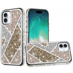 For iPhone 16 Plus 6.7 inch Rhombus Bling Glitter Diamond Case Cover - Gold