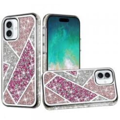 For iPhone 16 Plus 6.7 inch Rhombus Bling Glitter Diamond Case Cover - Rose Pink