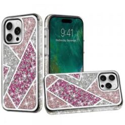iPhone 16 Pro 6.3 inch Rhombus Bling Glitter Diamond Case Cover - Rose Pink
