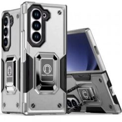 For Samsung Z Fold 6 OPTIMUM Magnetic Ring Stand Hybrid Case Cover - Silver
