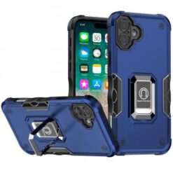 For iPhone 16 Plus 6.7 inch OPTIMUM Magnetic Ring Stand Hybrid Case Cover - Blue