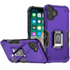 For iPhone 16 Plus 6.7 inch OPTIMUM Magnetic Ring Stand Hybrid Case Cover - Dark Purple
