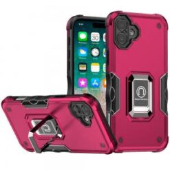 For iPhone 16 Plus 6.7 inch OPTIMUM Magnetic Ring Stand Hybrid Case Cover - Hot Pink