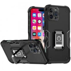 iPhone 16 Pro 6.3 inch OPTIMUM Magnetic Ring Stand Hybrid Case Cover - Black